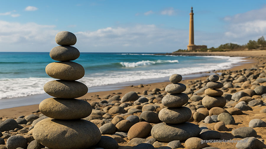 Stenen stapelen op het strand van Maspalomas schaadt dierenleven en verzwakt de kust