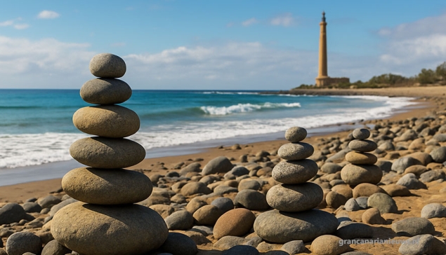 Stenen stapelen op het strand van Maspalomas schaadt dierenleven en verzwakt de kust