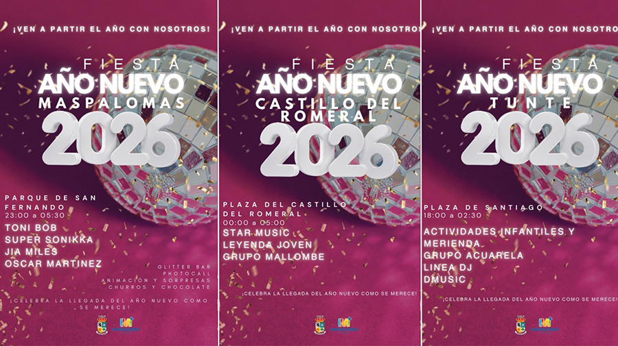 San Bartolomé de Tirajana viert oud en nieuw 2025 met feesten in Maspalomas, Tunte en Castillo del Romeral