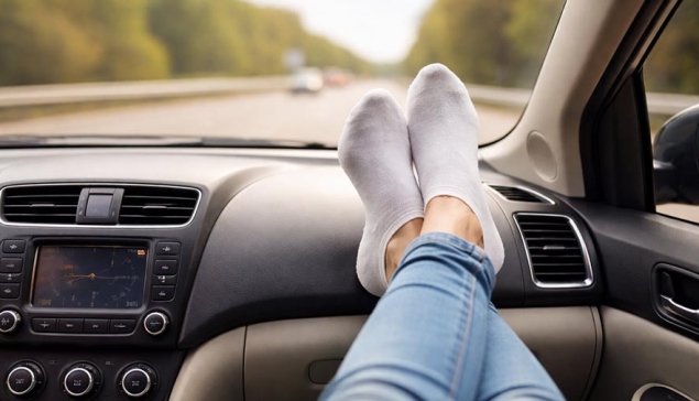 €100 boete voor passagiers op de voorstoel die hun voeten op het dashboard zetten