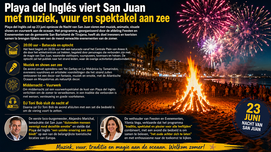 Playa del Inglés viert San Juan met muziek, vuur en spektakel aan zee